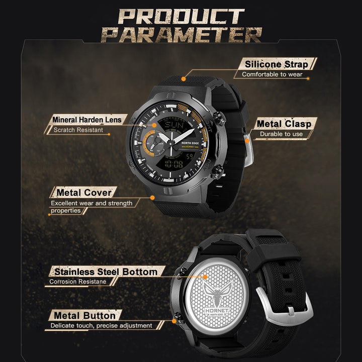 Premium Military Smartwatch for Men – Waterproof 50m, Speed Stopwatch, World Time, Coun Case, Backlit, Replaceable Stratdown 