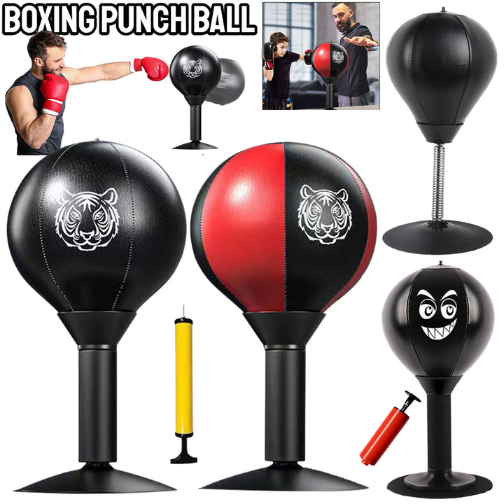 Premium Stress Relief Punching Bag – Desktop Boxing Speed Ball with Suction Cup Base – Inflatable Foam Spring for Reflex & 