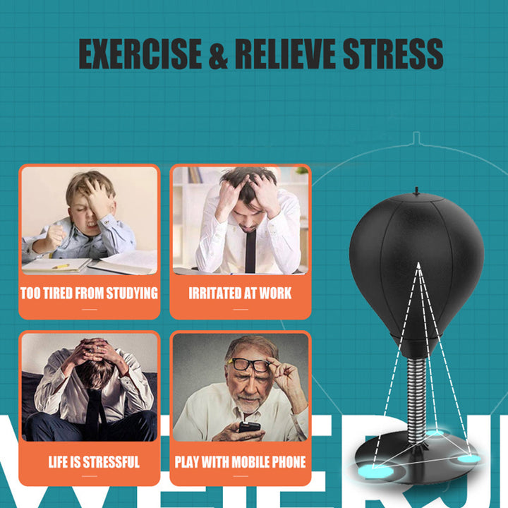 Premium Stress Relief Punching Bag – Desktop Boxing Speed Ball with Suction Cup Base – Inflatable Foam Spring for Reflex & 