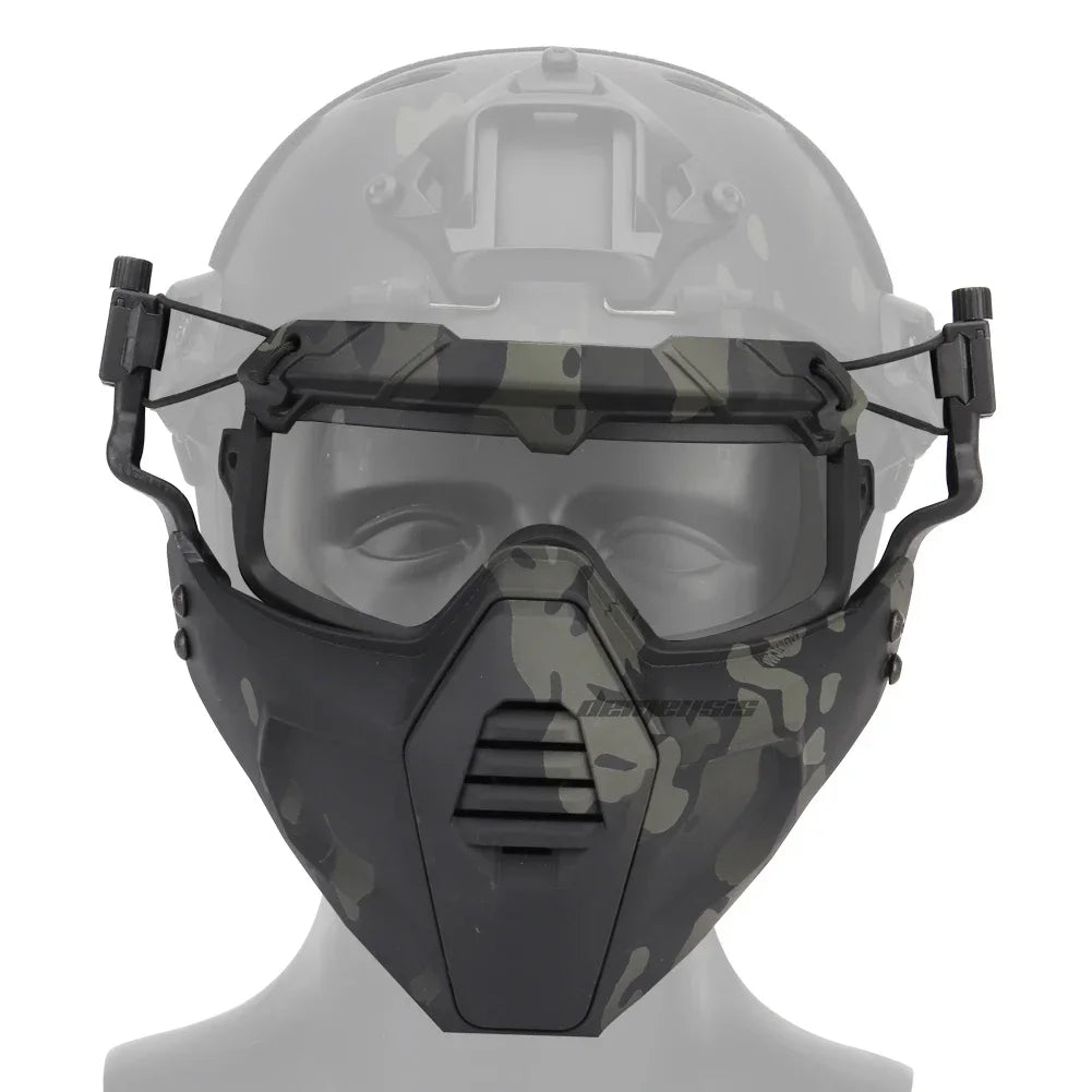 Premium Tactical FAST Helmet Half Face Mask with Flip Goggles – Hunting, Airsoft, Paintball Mask, Helmet Accessories for 