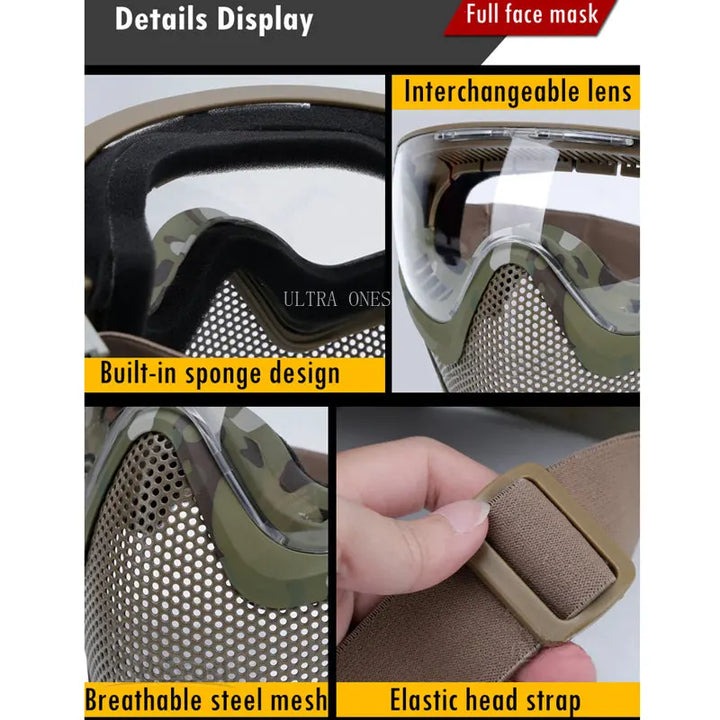 Premium Tactical FAST Helmet Half Face Mask with Flip Goggles – Hunting, Airsoft, Paintball Mask, Helmet Accessories for 