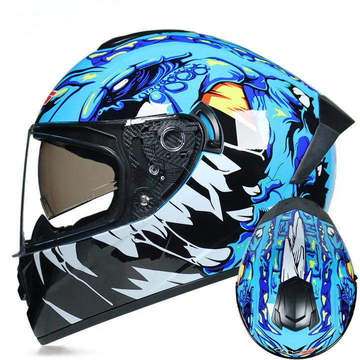 Premium Full Face Racing Motorcycle Helmet – Winter Warm Double Visor, Motorbike Sports Helmet, Adjustable Ventilation